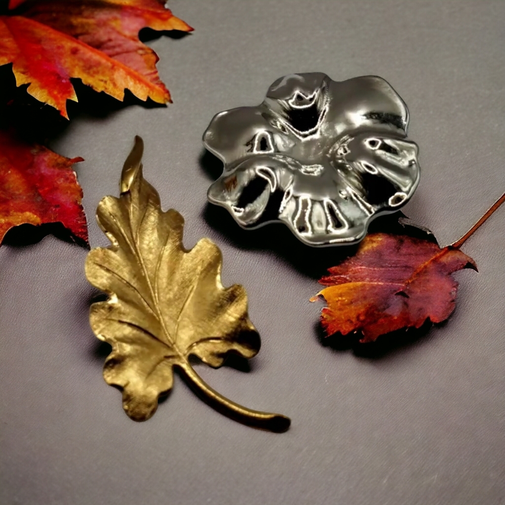 💕Host Pick💕 Two Vintage Monet Flower & Leaf Brooches
